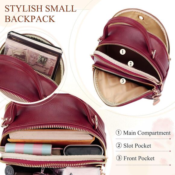 9512 Mini Backpack Purse,VONXURY Fashion Small Leather Quilt Backpack main image 4
